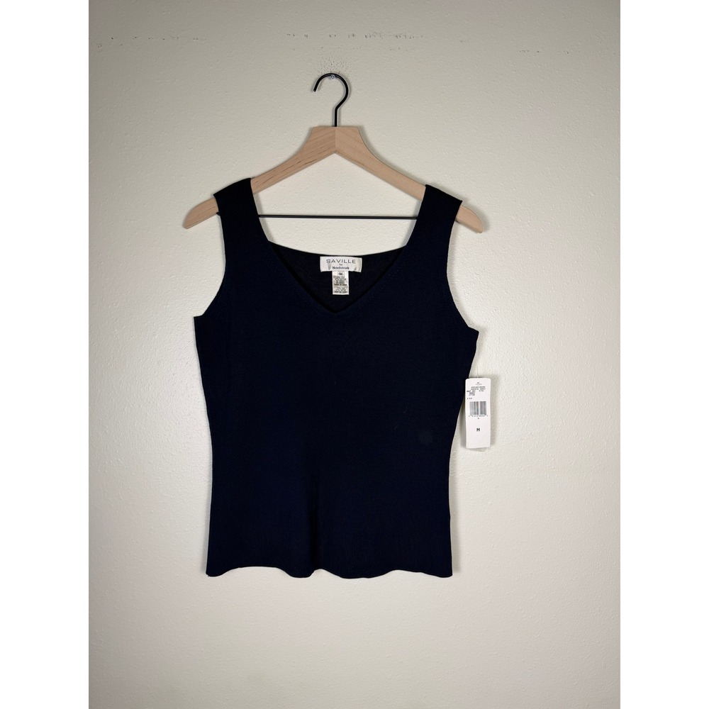 NWT Vtg Quiet Luxury Capsule Saville Tank Women M Navy Silk Blend Knit V-Neck
